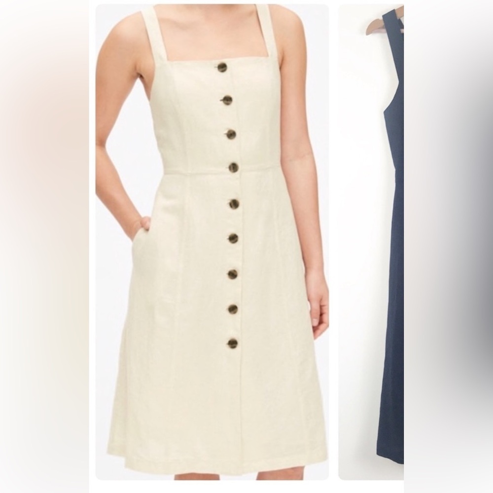 Gap Button Front Apron Linen Dress in Flax size 8 Tall $80